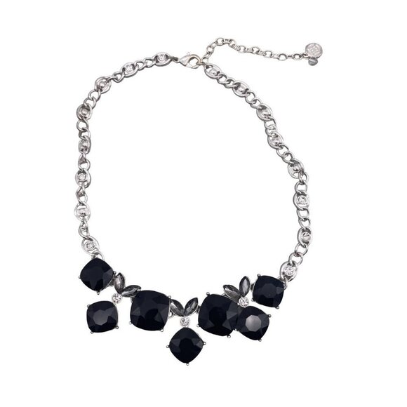 Dana Buchman Crystal Rhinestone Bib Necklace Silver Tone Adjustable - Picture 1 of 6